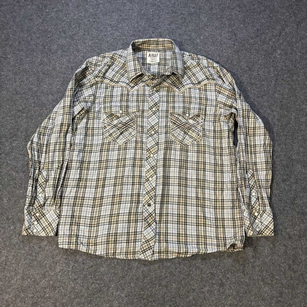 Ariat Retro Fit Western Shirt Mens XL Plaid Long Sleeve Pearl Snap Cowboy